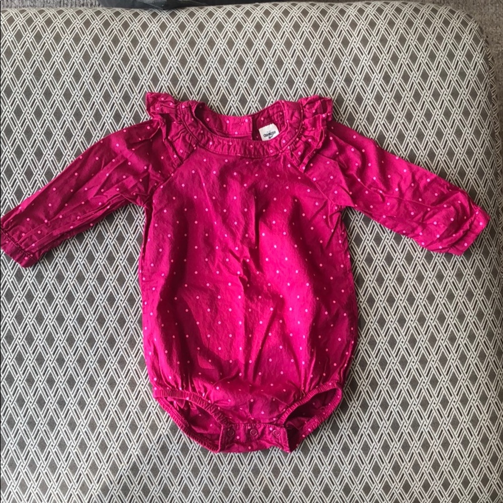 12 mos. OshKosh like new pink cotton bodysuit